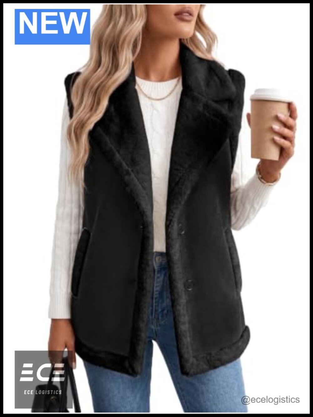 Womens Fleece Vest Fuzzy Faux Suede Sleeveless Blazer Sherpa Lined Moto Layering